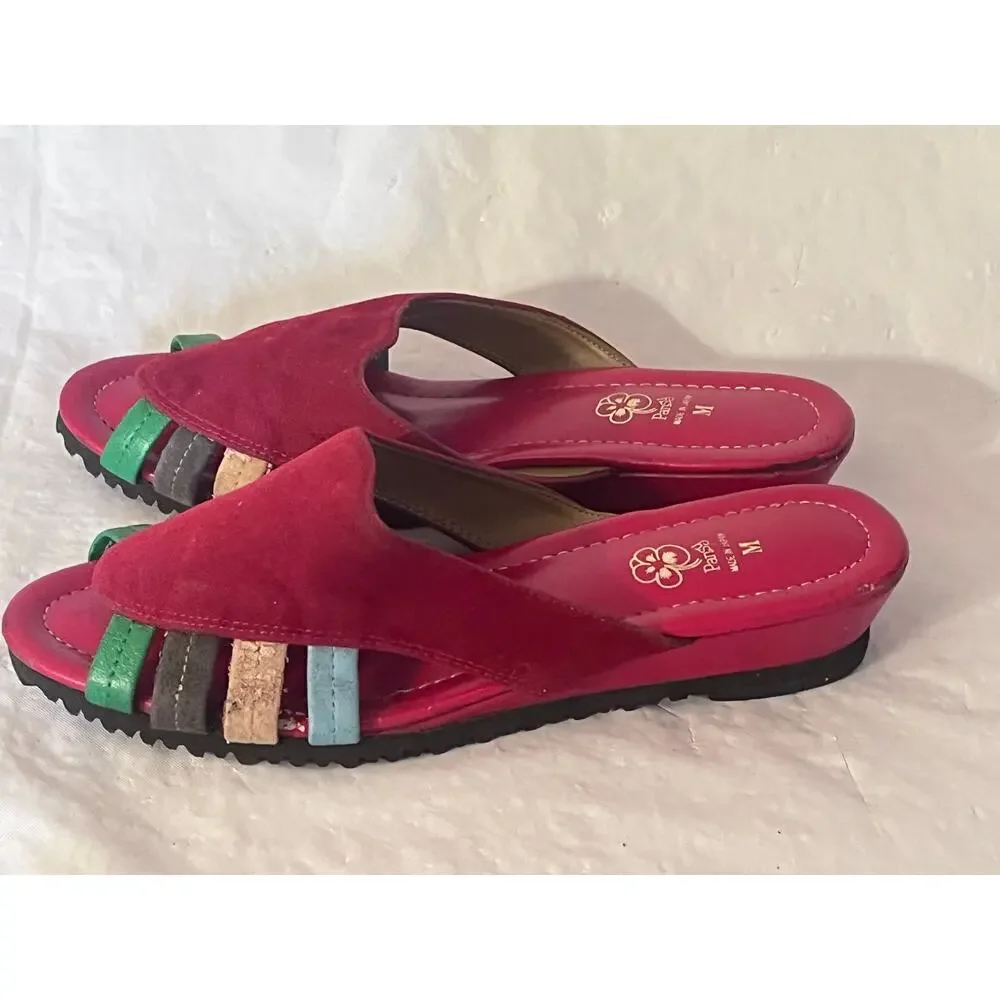 Pansy Red Suede Slides Sandals - Made in Japan - Size: M